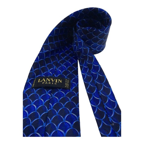 LANVIN PARIS Blue Geometric Silk Tie France 60"/ 3".1/2 EX COND - Picture 4 of 7
